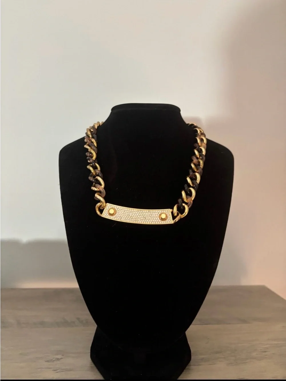 Michael Kors Pave Crystal ID Toggle Gold Tone Necklace